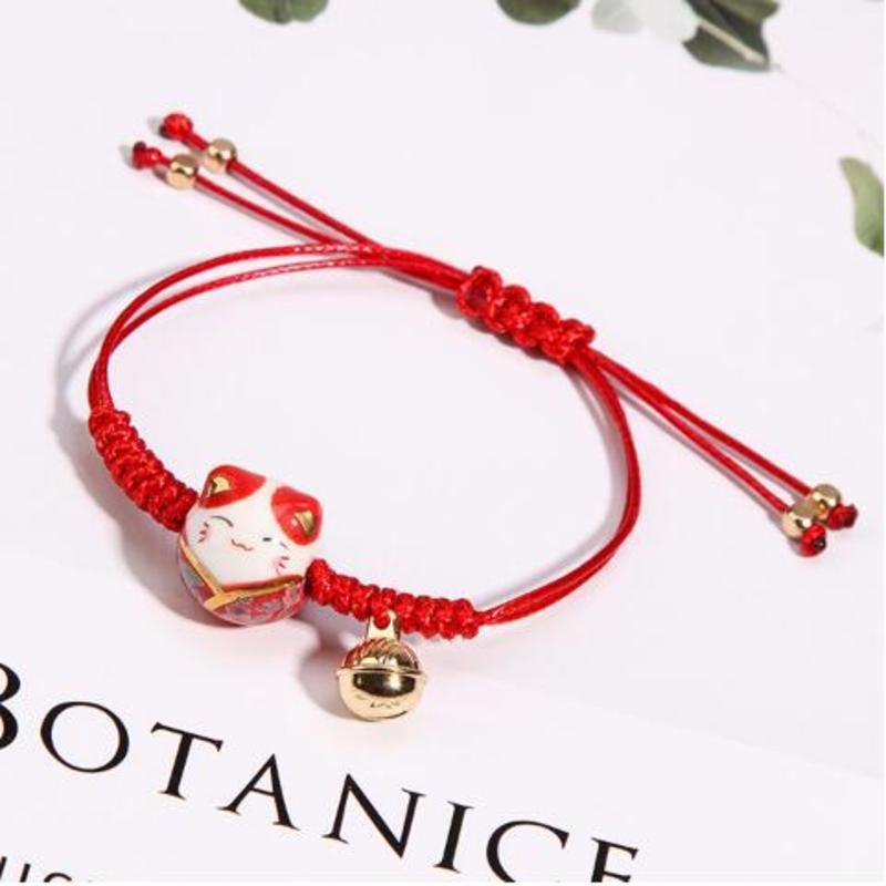 

Ceramic Lucky Cat Bell Bracelet Female Student Hand-woven Lucky Cat Bell Bangle Bracelet Rope Bangle For Women Girl Gift Jewelry1