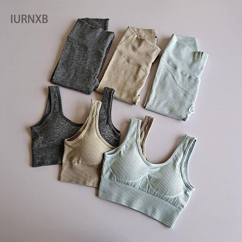 

Seamless Yoga Suit 2 piece Sports Shirts Crop Top Leggings Sport Set Gym Clothes Fitness Tracksuit Workout Set, Gray