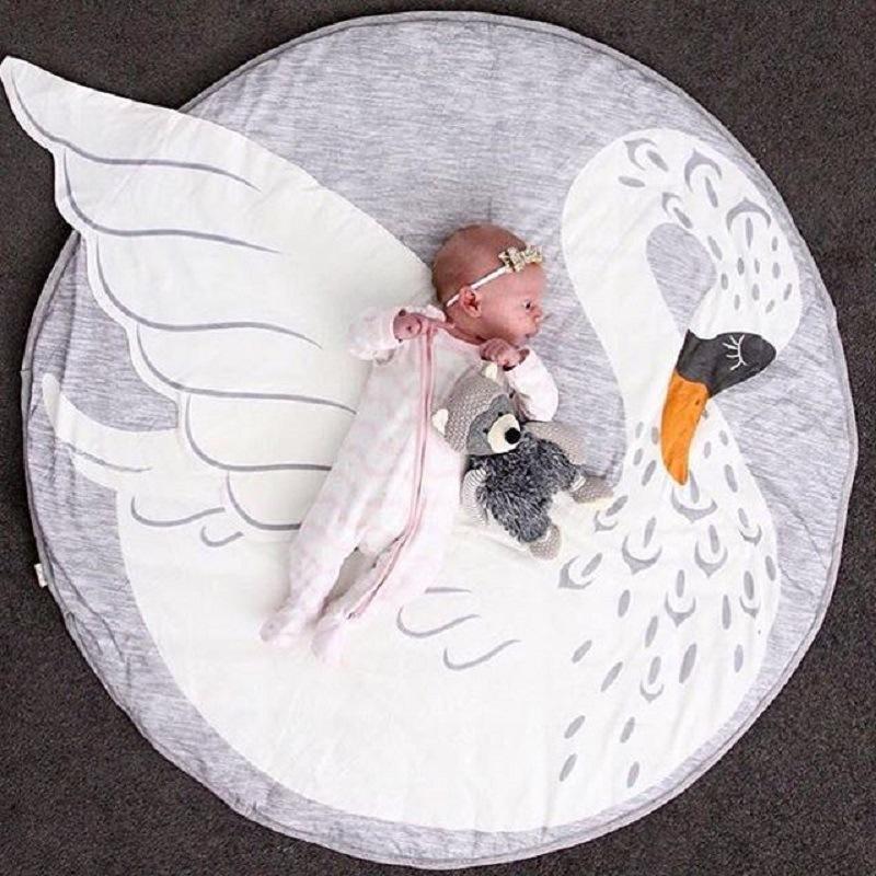 

Cartoon Swan Baby Blanket Cotton Swaddle Me Crawling Pad Games Round Blanket Carpet Children's Room Decoration Bedding