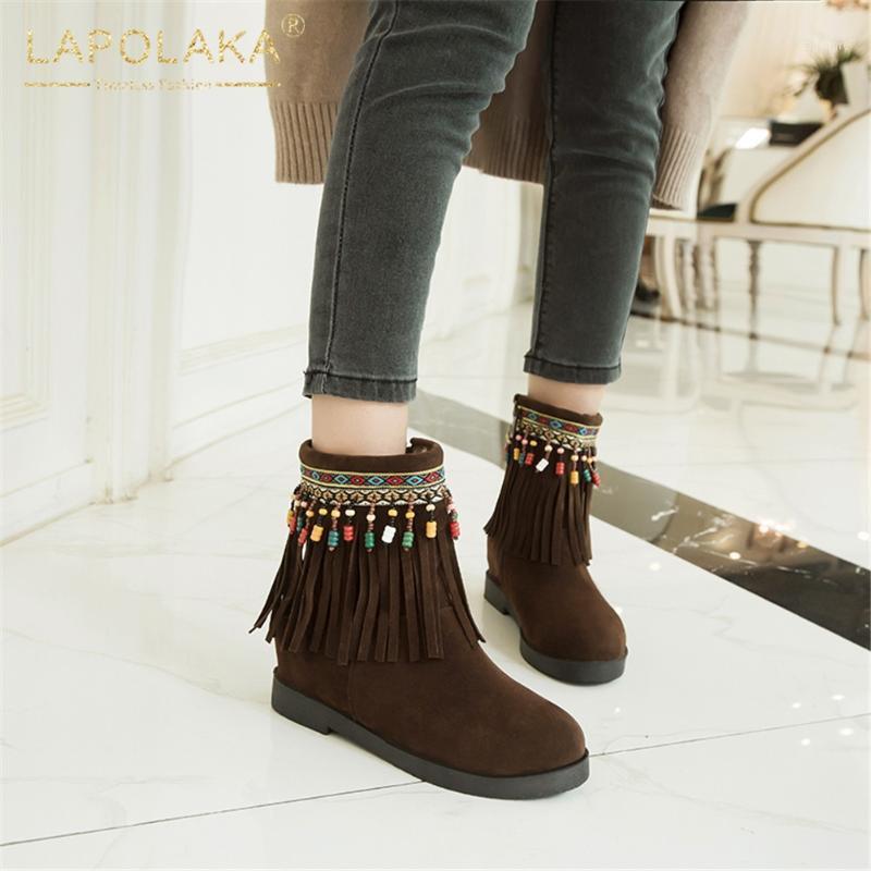 

Lapolaka 2021 Hot Sale Big Size 43 Thick Heels Ankle Boots Women Shoes Fringe Zip Up Work Comfy Office Ladies Booties Female1, Black