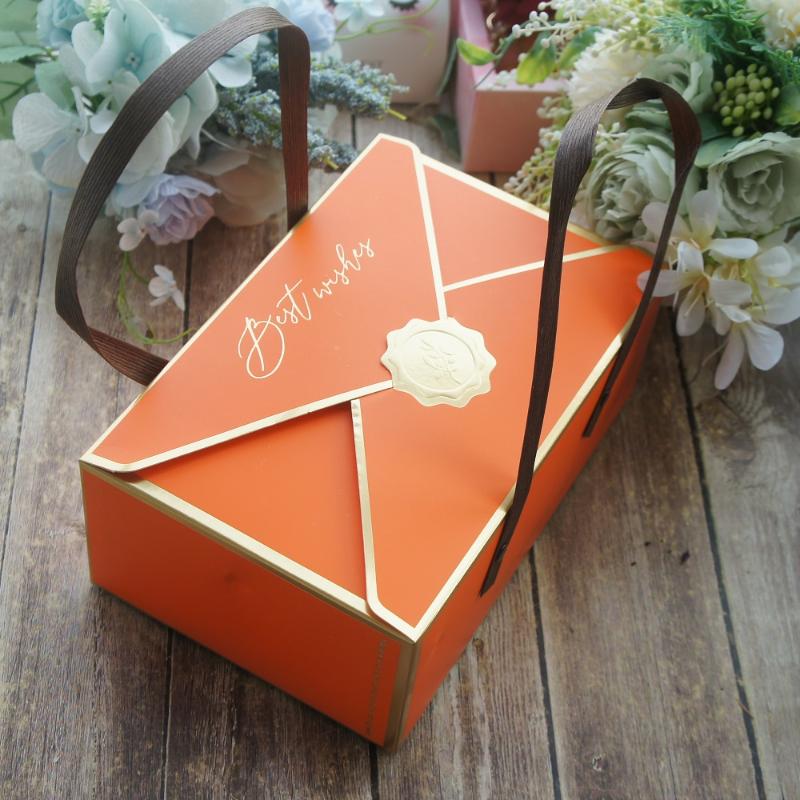 

21.5*14*8cm 10pcs Gold Orange Best Wish Envelop Paper Box for Candy Cookie Chocolate Macaroon Gift Packaging Wedding Use