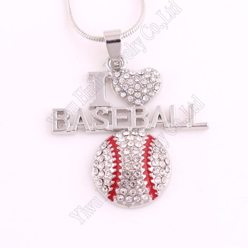 

alloy silver plated with i love baseball sport series pendant necklaces