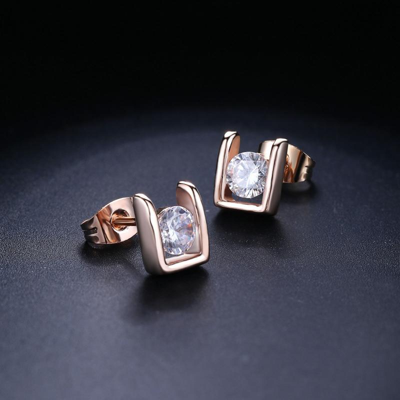 

Double Fair Simple Style +Cubic Zirconia Stud Earring White/Rose Gold Color Fashion Wedding Jewelry For Women Gift DFE216