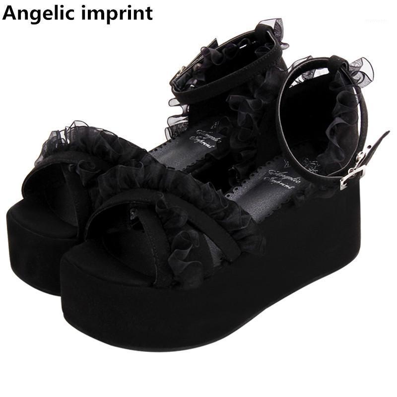 

Angelic imprint woman mori girl lolita cosplay shoes lady high heels pumps women princess summer dress sandals 33-47 lacework1, Black flock