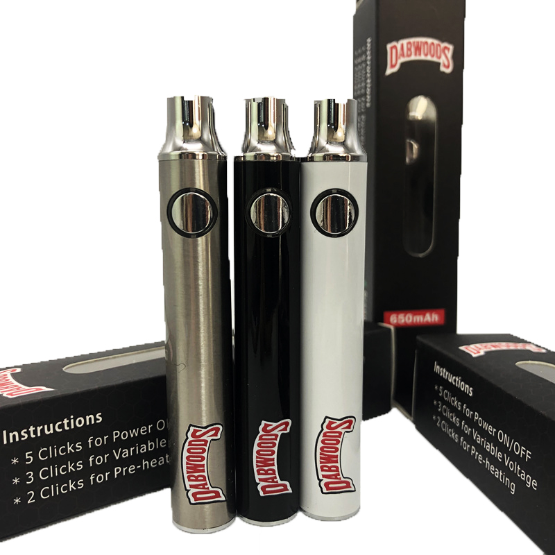 

Dabwoods ECIG Vape Batteries 650MAH Variable 3 Voltages Long Standing Best Quality Vape Cartridge Preheating Battery with Rechargeable Cable