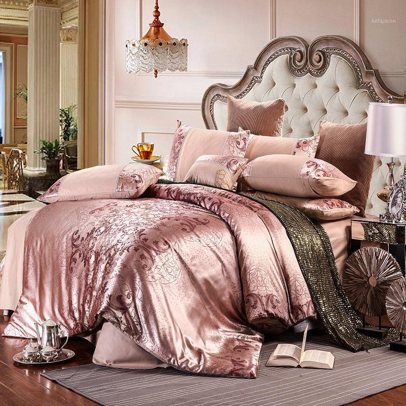 

New Satin Jacquard Cotton Luxury European-Style Four-Piece Wedding Set Bedding Model Room Bedding Wholesale1, As pic