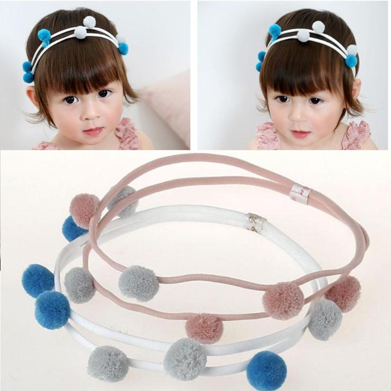 

Children's Headband Cute Fur Pompom Double Layer Hairbands Candy Color with Elastic Nylon Hair Band for Girls Hair Accessories, White