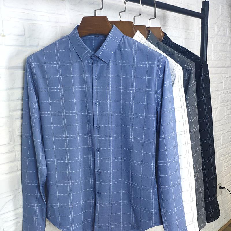 

EWQ / men's wear Business professional Plaid printting long sleeve shirt for male 2020 autumn new casual tops 9Y2101, Black