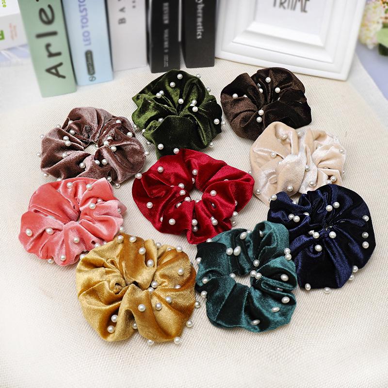 

Velvet Pearl Scrunchie Women Elastic Scrunchy Elastic Hair Ropes Scrunchies Hair Rubber Bands Accessories Woman Ponytail Holder