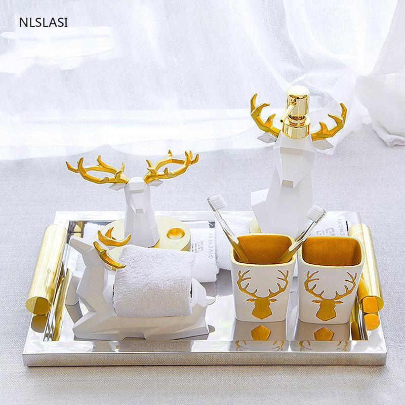 

European luxurious Bathroom Accessory Set Resin Soap dispenser gargle cup Toothbrush Holder wash set bathroom decoration