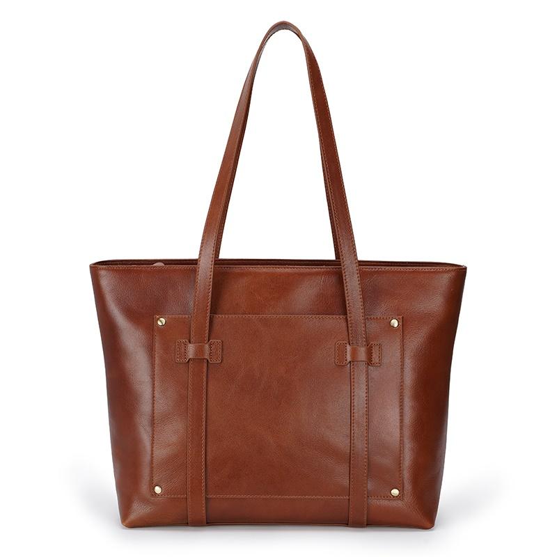 

Women Casual Tote Hand Bag Genuine Leather New 2021 Lady Elegant Fashion Simple Solid Color Shoulder Bags, Brown