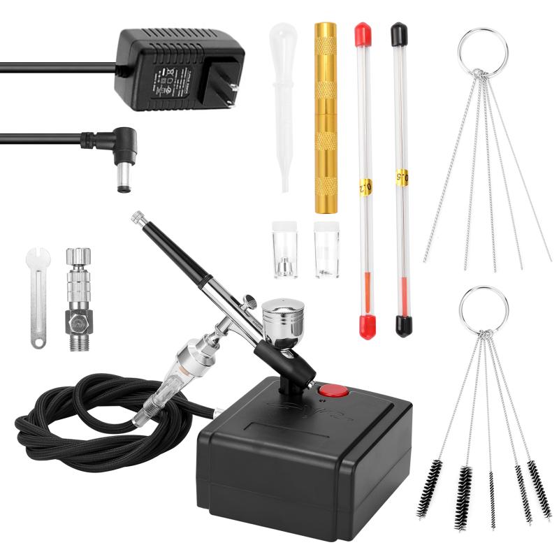 

Air Compressor Airbrush Kit 0.2/0.5mm Dual-Action Spray Gun Airbrush with Compressor for Nail for Model/Cake Painting