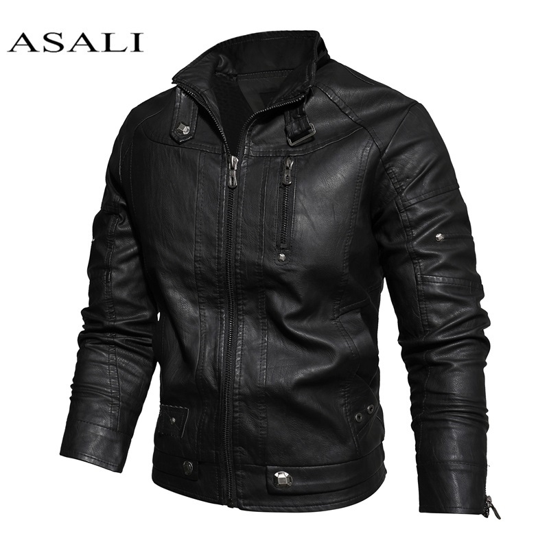

Men New Motorcycle Causal Vintage Leather Jacket Coat Mens Autumn Outfit Fashion Biker Pocket Design PU Leather Jacket Hombres, Kh8822black