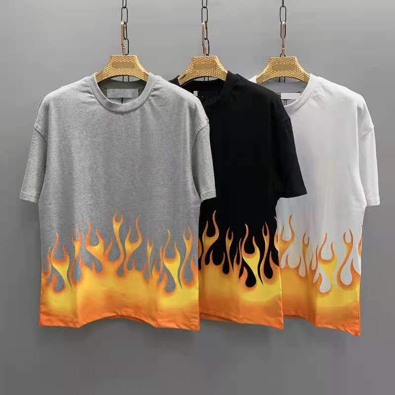 

European and American fashion brand short-sleeved T-shirt, beauty designer fashion casual smiley flame print short-sleeved T, Bag