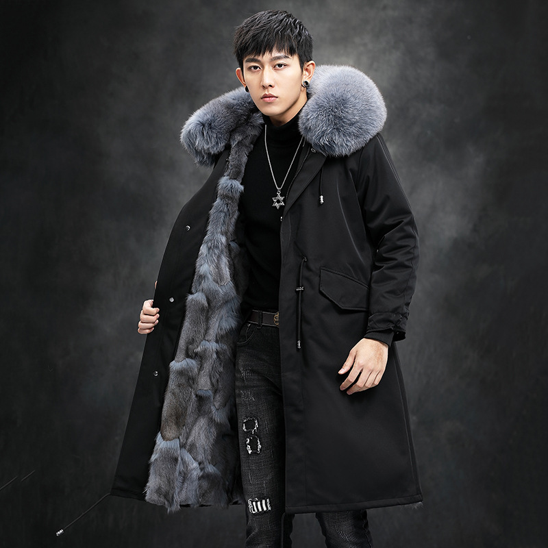 

Real Fur Parka Coat Men Waterproof Men Parka Winter Jacket Warm Long Fox Fur Coats Outerwear Snow Outdoor Overcoat Casual Tops 5XL, Black