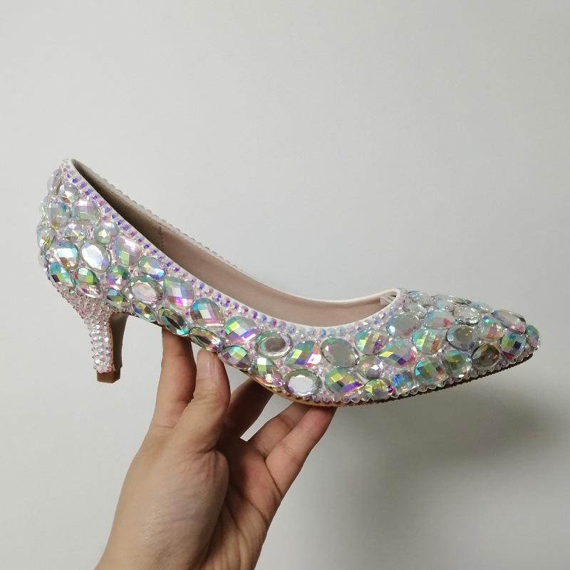 

Women Pumps Thick High Heels Shoes Women Sexy Sequined Cloth Slip On 5CM Pointed Toe Dress Office & Career Party Wedding Bling, Silver