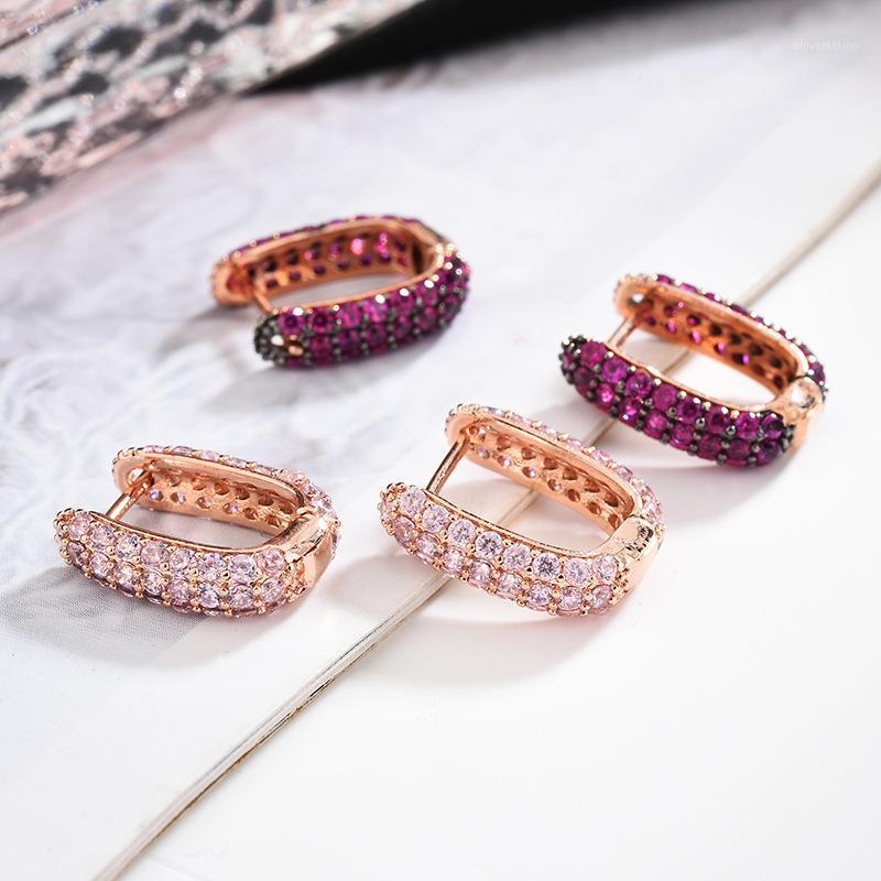 

New Small Square Color Purple Pink Zircon Hoop Earrings For Women Geometric Earring Hoops Party Club Gift Zk301