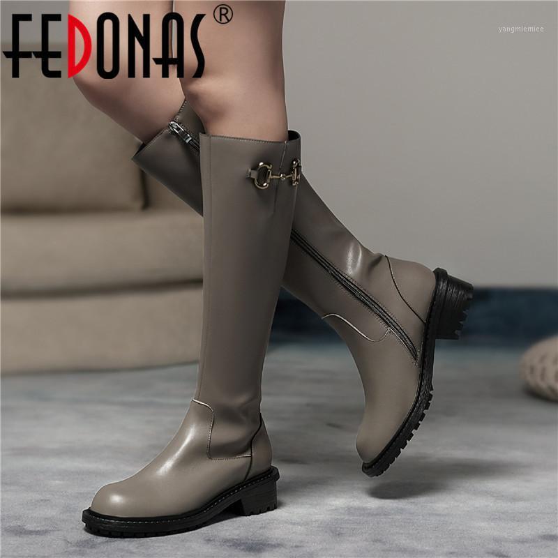 

FEDONAS Fashion Women Boots 2020 Fall Winter Genuine Leather Shoes For Women Classic Party Casual Thick Heels Knee High Boots1, Grayd