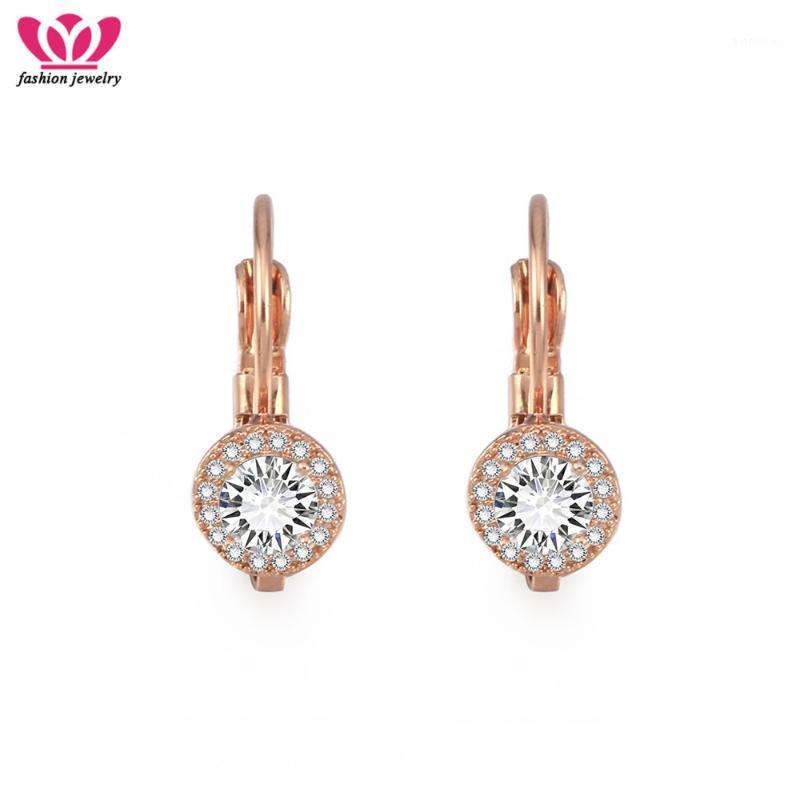 

Luxury Rose Gold Hoop Earrings Charming Big Clear Cubic Zirconia Micro Paved CZ Crystal Earrings For Women Party Jewelry Gifts1