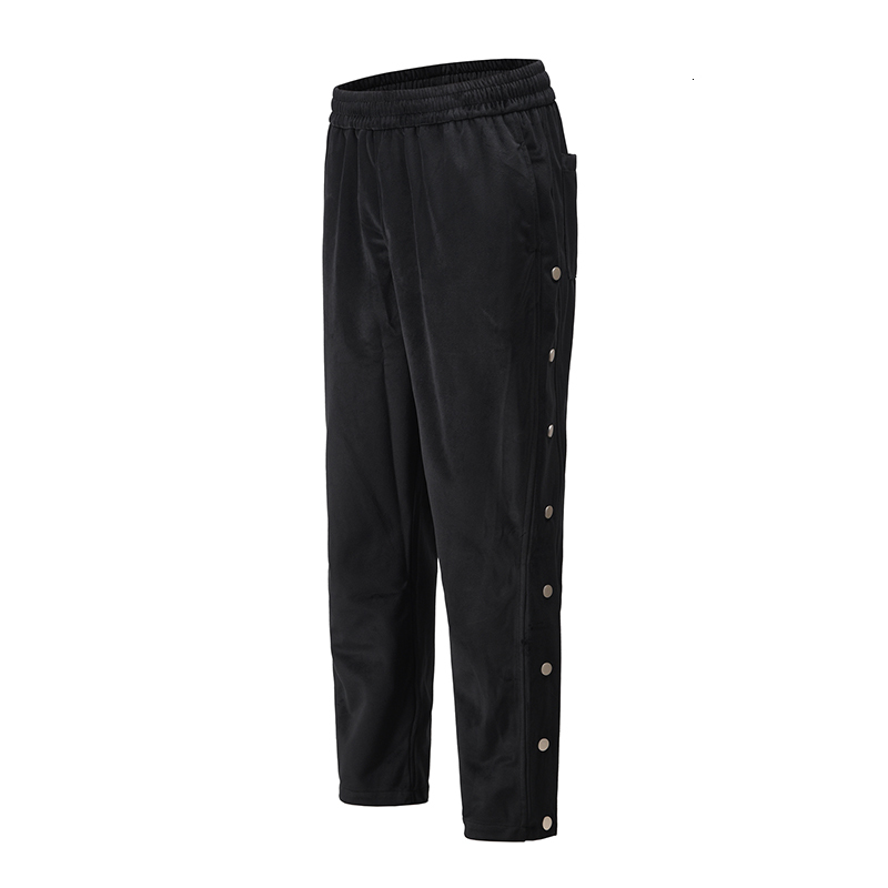 

2021 New Side Button Veet Solid Sweatpants Mens Straight Ankle Zipper Baggy Casual Track Pants Streetwear Elastic Waist Loose Trousers Oxil, Black