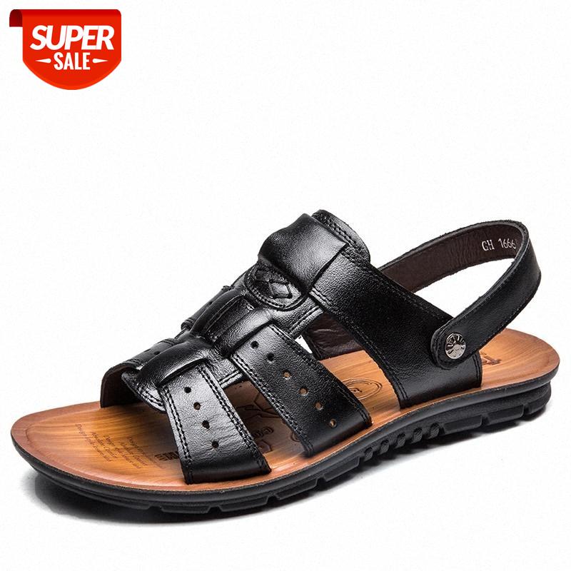 

Leather Sandals Summer Flats Breathable Men sandals Shoes Outdoor Beach Plus Big Size Casual Non-Slip shoe Man's Shoes #ZE2O