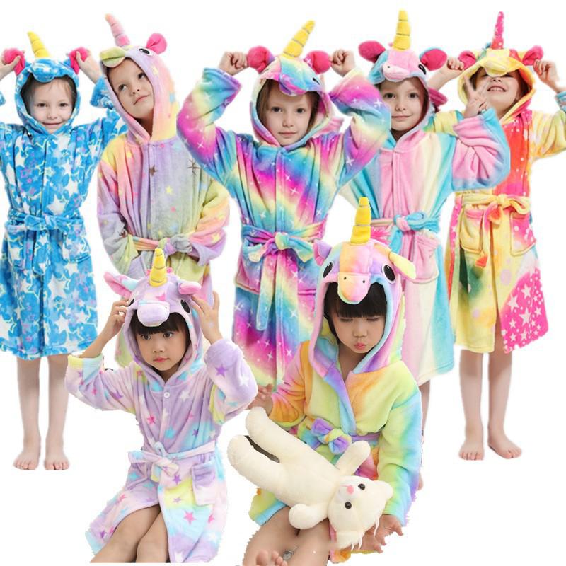 

Children Coral Fleece Robe Nightwear Boys Girls Sleepwear Bathrobe Winter Warm Home Clothing Flannel Casual Long Sleeve Homewear, Style r