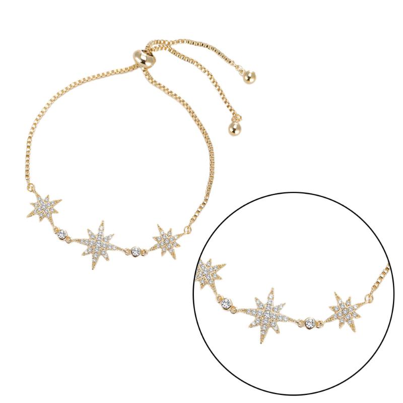 

Charm Bracelets Stars Shaped Bracelet Zircon Hand Chain Adjustable Bangle Elegant Creative Jewelry Golden