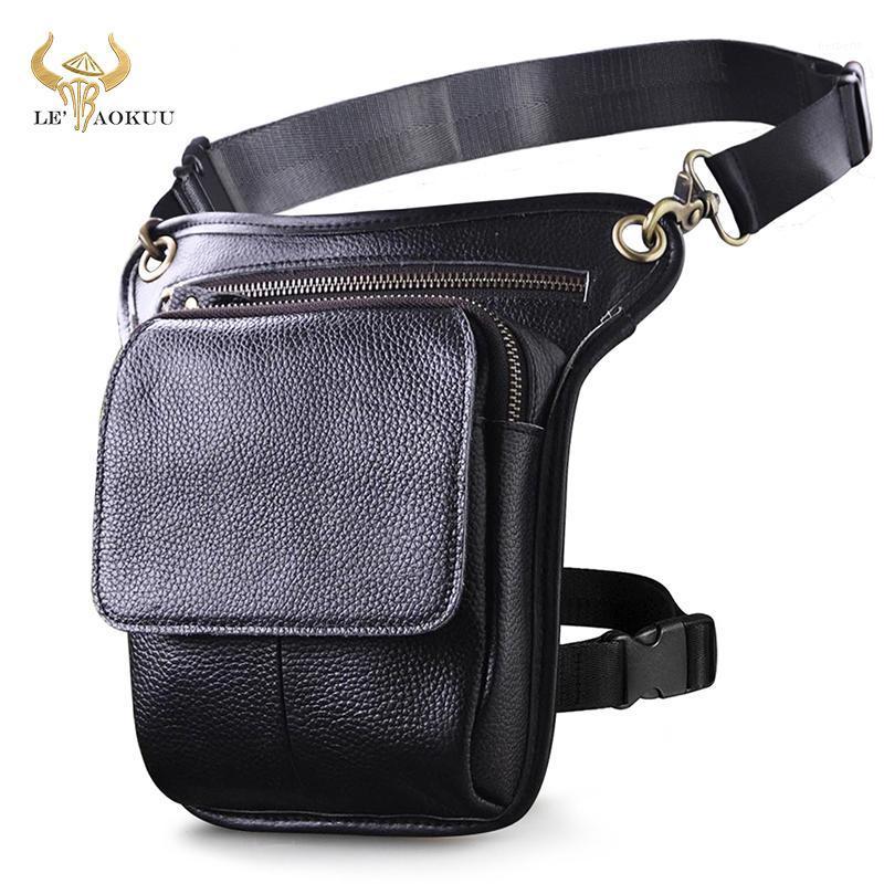 

Top-Quality-Leather Men Design Travel Classic Shoulder Sling Bag Fashion Hunting Fanny Waist Belt Pack Leg Drop Bag 211-11, Black