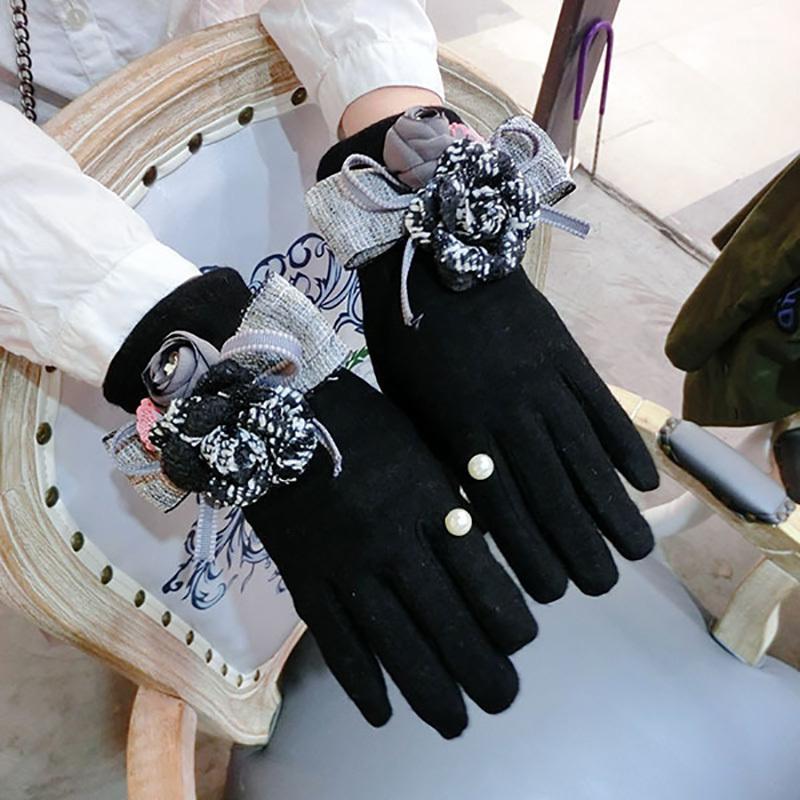 

Korean Winter Women Gloves Touchscreen Cashmere Fingers Mittens Female Flower Warm Gloves Flowers Driving Elegant Guantes AGL2351