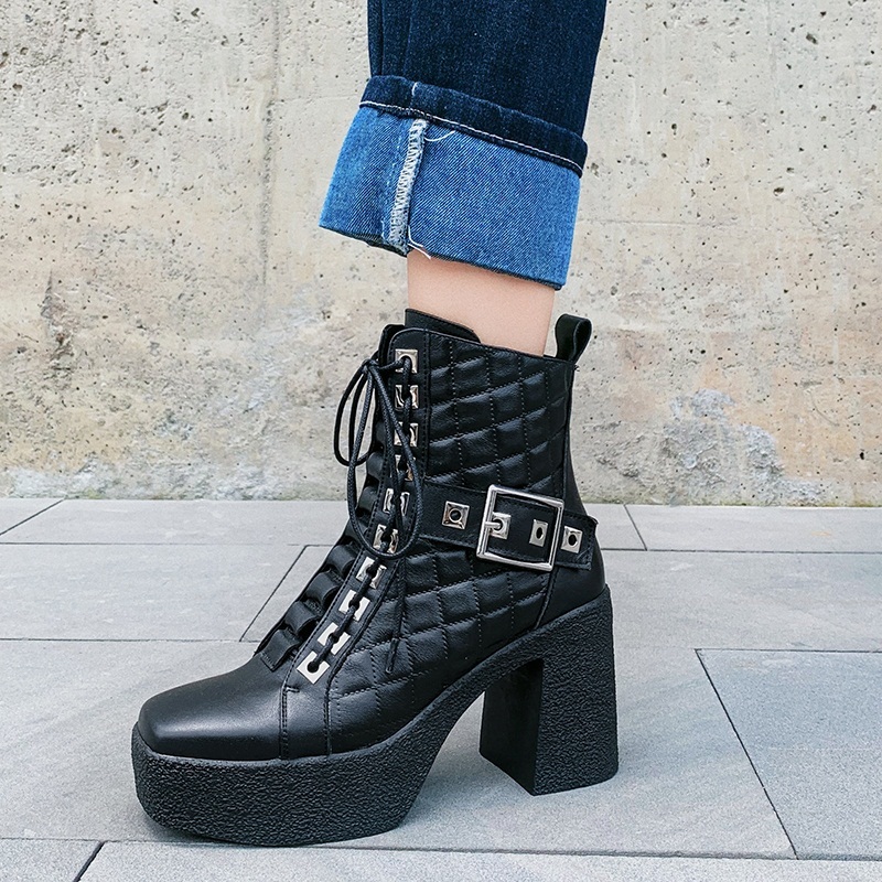 

2021 New Fashion Leather Genuine Female Ankle Boots Stylish Toe Tall Heels High Party Woman's Shoes 184c, Black