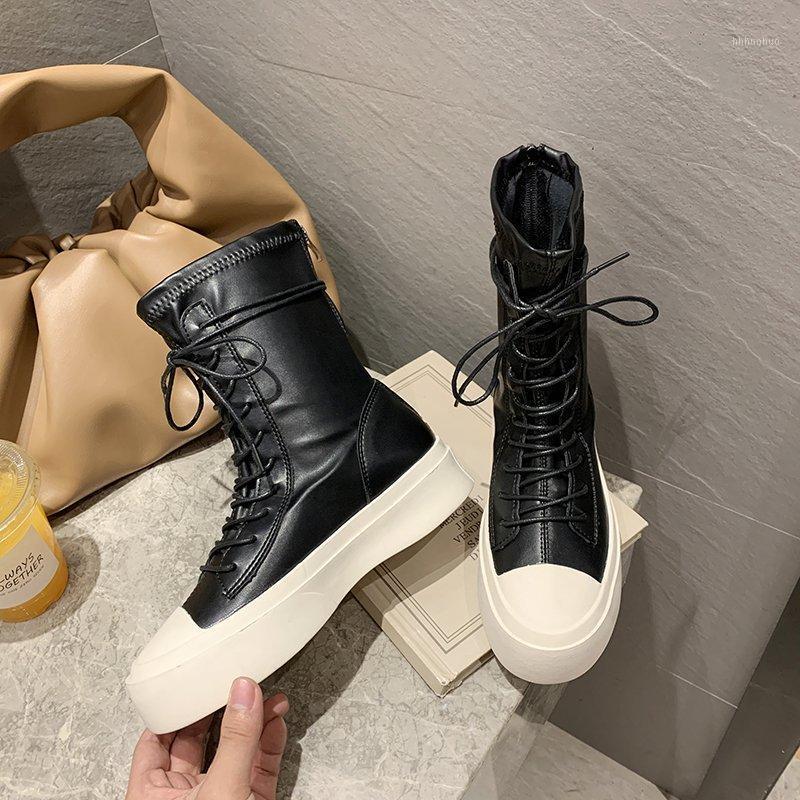 

2020 Winter Women Fashion Ankle Boots Chunky Platform Boots Brand Women's Genuine Leather Gladiator Black Woman Shoes1
