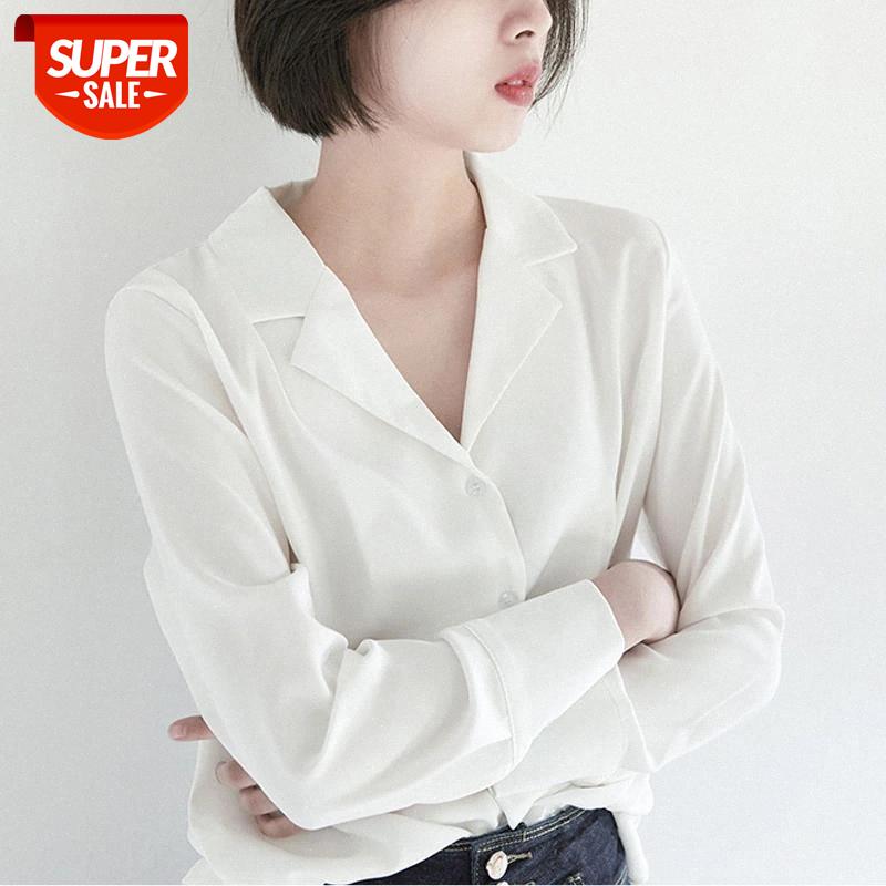 

Autumn Long Sleeve White Chiffon Blouse Women Solid Loose Womens Blouses Casual V-Neck Cardigan Button Up Shirt Women Blusa 9383 #XK2s
