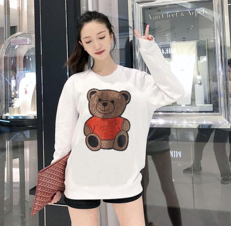 

2021 Female Hoodies Autumn Diamond with Hoodie Long Sleeve Sweater Plus Size 8962, As shown