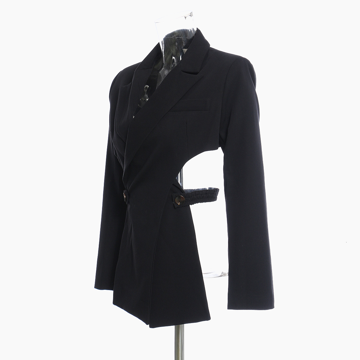 

New European Women's Blazer 2021-autumn Personality Expose Tapered Waistline Collar Outerwear Lady Black Party White Coats Clothes 16ph