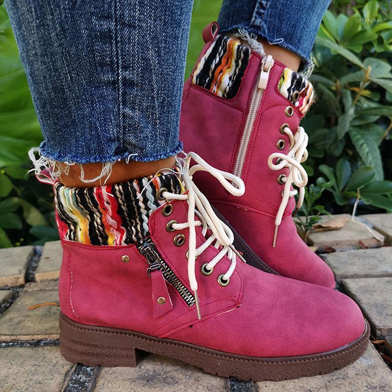 

Boots 2021 Autumn And Winter Explosions Color Matching Wild High-Top Wool Mouthboots Women Shoes 3 Boots1, Red