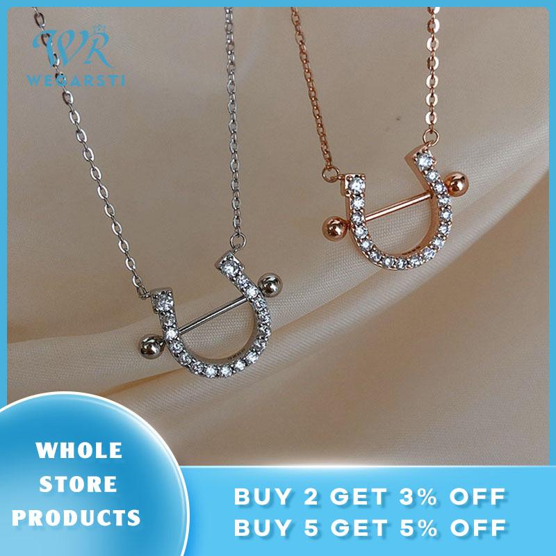 

WEGARSTI Real Silver Chain Ladies Necklace Genuine 925 Sterling Semicircle Circle Geometric Pendant Necklaces For Women Gift