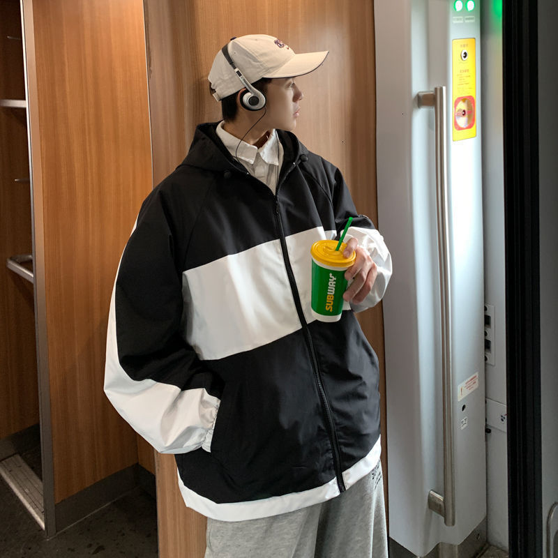 

2021 New Privathinker Men's Casual Oversize Hooded Jackets Woman Korean Streetwear Jacket Coats Patchwork Male Fashion Clothing Hip Hop J2BJ, Black