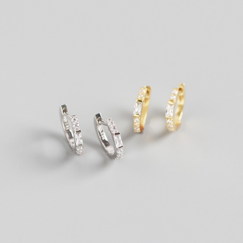 

Februaryfrost Brand 925 Sterling Silver Clear Zircon Circle Stud Earrings for Women Square Crystal Loop Earrings Korean Jewelry Wedding Earr