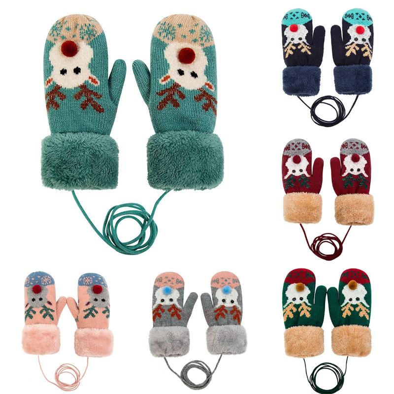 

Fashion Christmas Style Gloves Knit Plus Cotton Mittens Women Girls Winter Warm Gloves Warm Fur Gloves&Mittens Christmas Gift