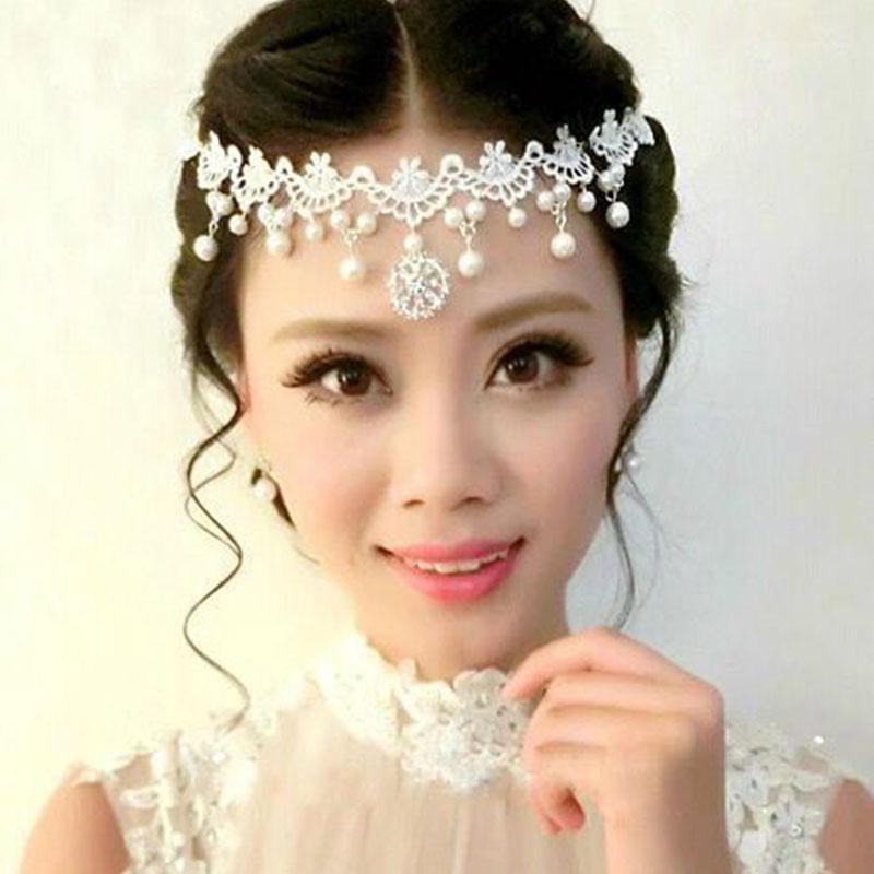 

Bridal Hair Accessories Handmade Lace Flower wreath With Pendant Pearl tiara De Noiva Bride Headdress Tiaras Crown Hair Jewelry1