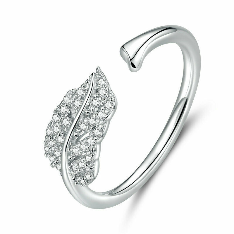 

Fashion Women 925 Sterling Silver Adjustable Open Finger Ring Women The feather