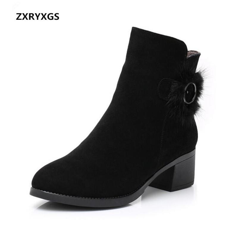 

High Quality Matte Cowhide Leather Shoes Woman Boots 2020 New Autumn Winter Boots Comfort Warm Women Shoes Snow, Black winter boots