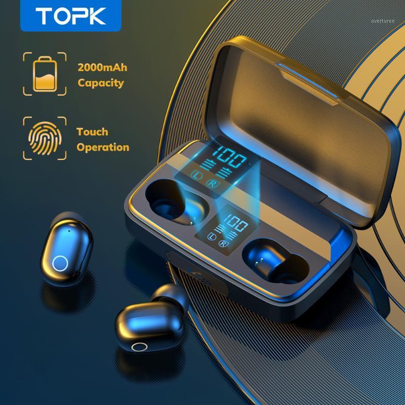 

TOPK Bluetooth V5.0 Wireless Headphones Fingerprint Touch Bluetooth earphone 2000mAh Charging Box Sports Waterproof1