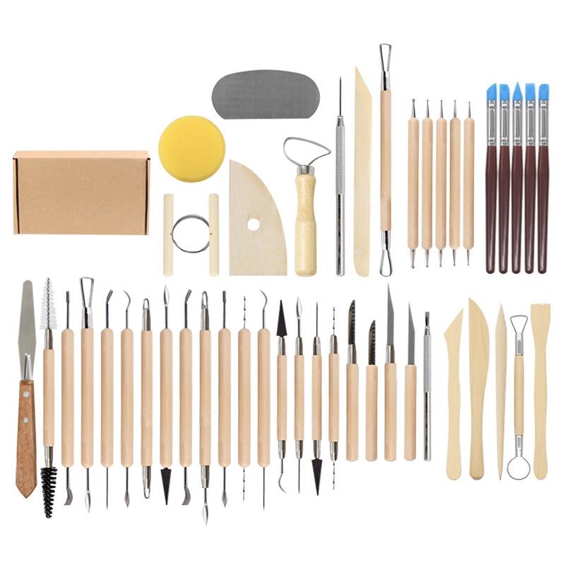 

45 PCS Clay Carving Tool Set, Suitable for Beginners, Professional Crafts, Wooden Handle Modeling Clay Tools