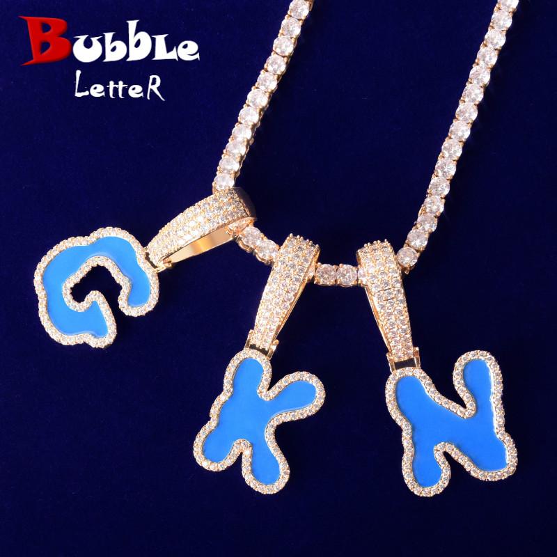 

Solid Back Single Blue oil Letters Pendant With Tennis Chain Necklaces For Men Women Cubic Zircon Hip Hop Jewelry