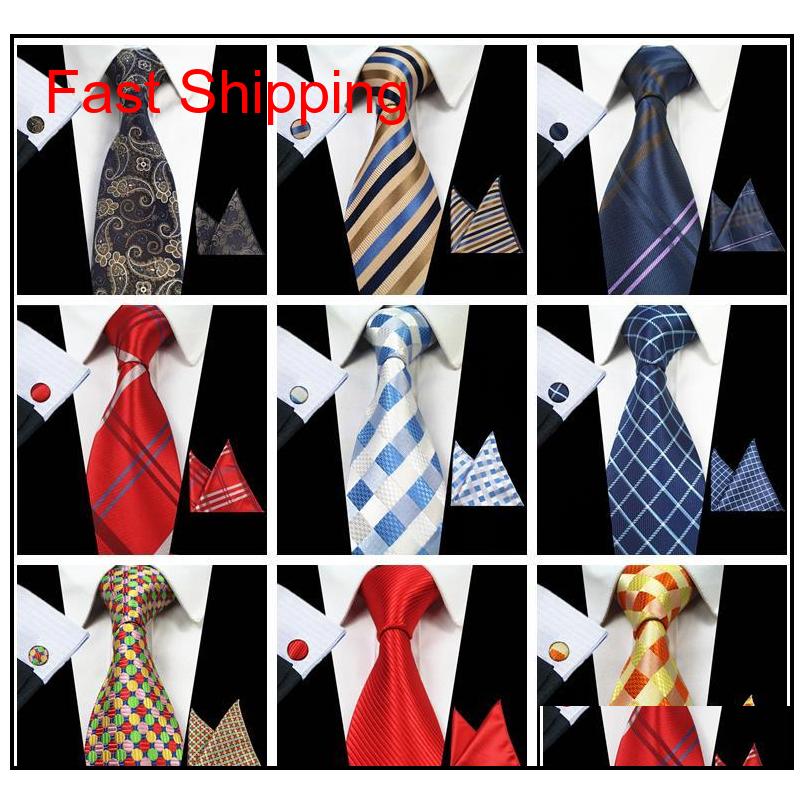 

Classic Mens Ties Sets 51 Design 100% Silk Neck Ties Hanky Cufflink 8cm Plaid & Striped Ties For Men Formal Busi qylHCf homes2007
