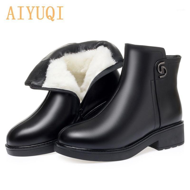 

AIYUQI Women Winter Boots Mother Shoes Big Size 2020 Genuine Leather Ladies Short Boots Flat Thick Wool Warm Snow Women1, Black villus