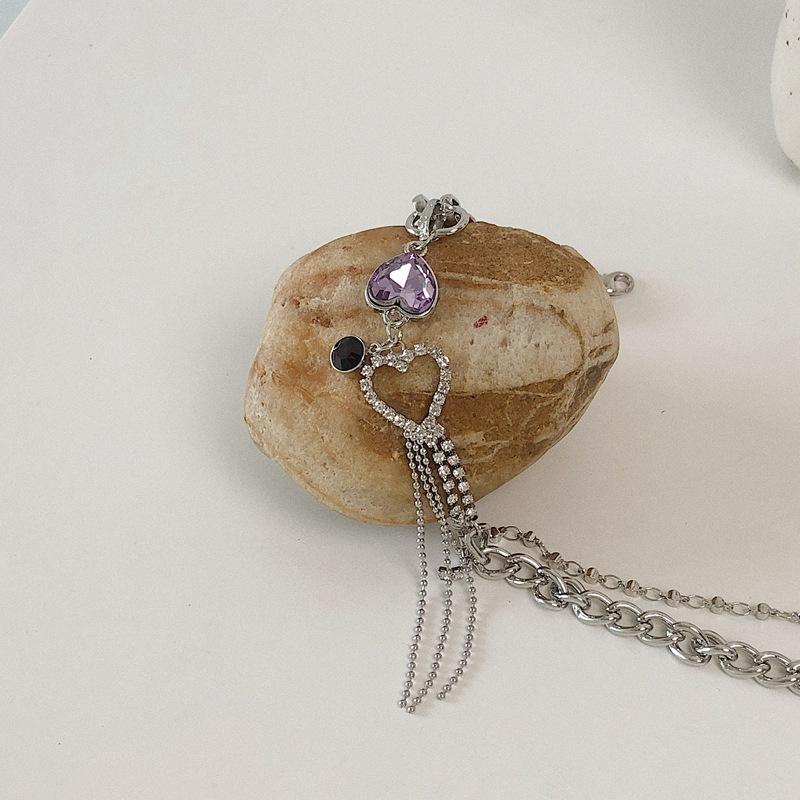 

Chokers TIMEONLY Sweet Multi Layer Purple Crystal Love Heart Choker Neckalce Chunky Curb Chain Necklace For Women Girl Jewelry Festival