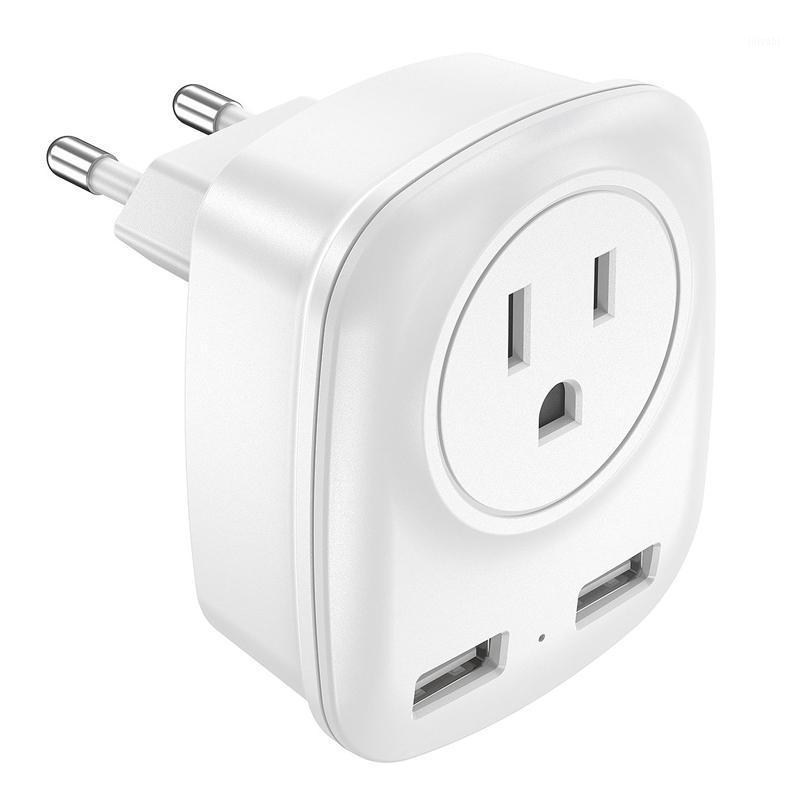

European-Style Three-In-One Charging Head with American Jack and 2 USB Mobile Phone Charger Plug Adapters (European Plug)1