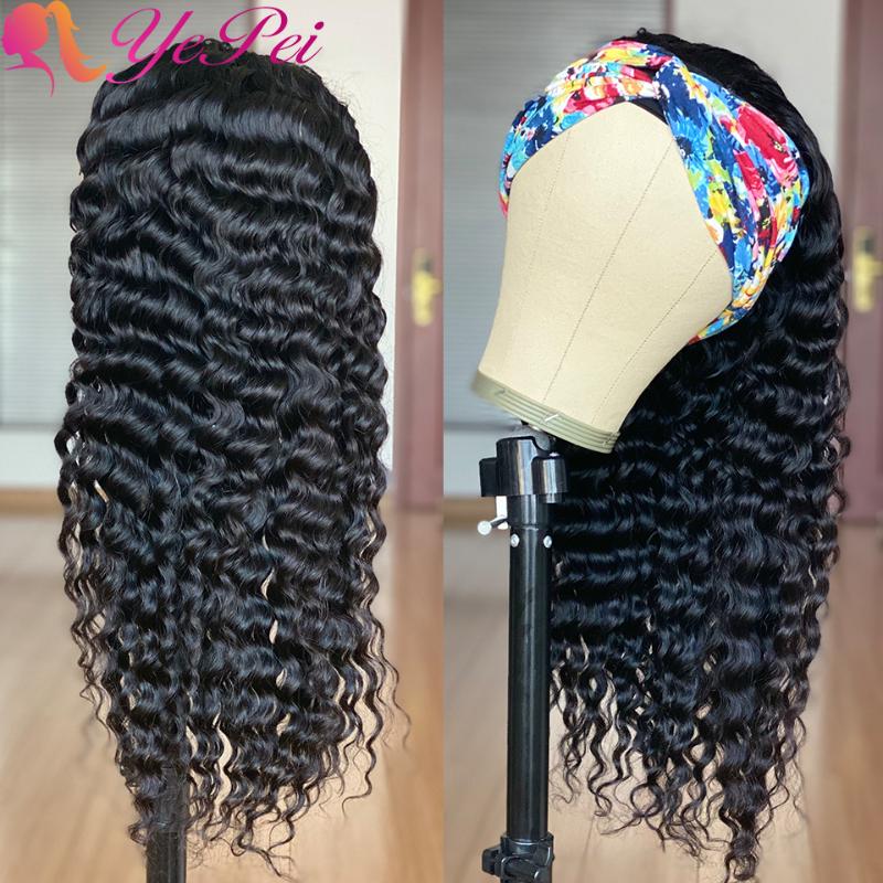 

Deep Wave Headband Wig Human Hair Glueless Full Machine Wigs Brazilian Deep Wave Wigs Remy Hair Half For Women Yepei, As pic